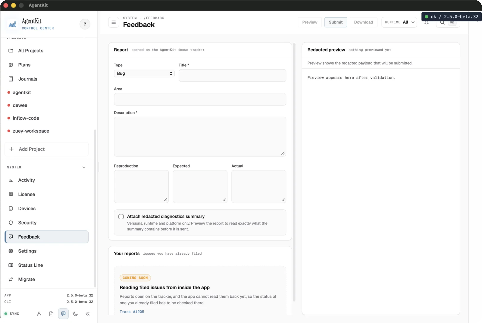 Form feedback với panel xem trước đã che